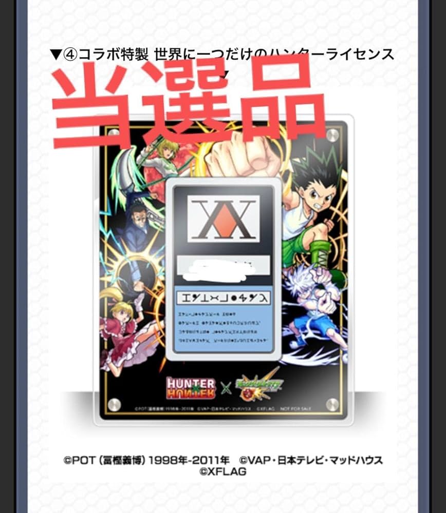 HUNTER×HUNTER　ハンターライセンス モンスト コラボ Amazon.co.jp: 1000名限定品 HUNTER×HUNTER モンスト 世界に一つ